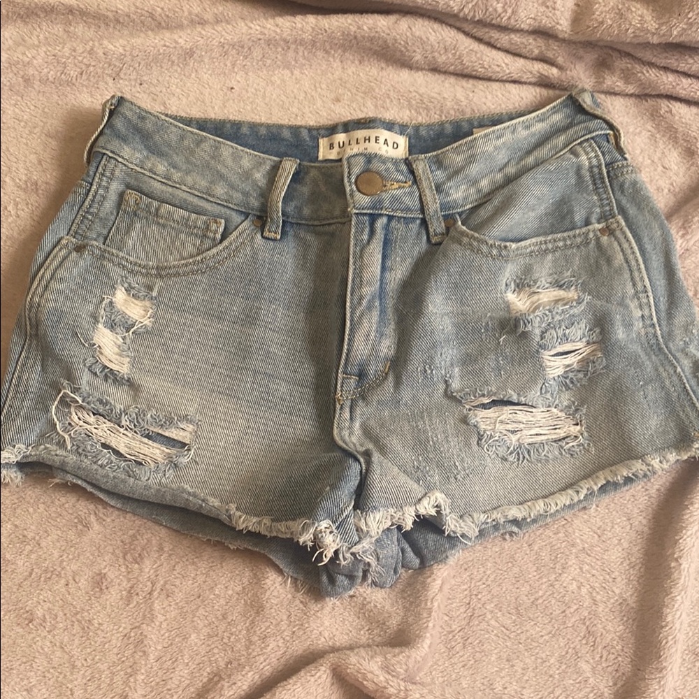Bullhead Women's Distressed Denim Shorts - Light Blue